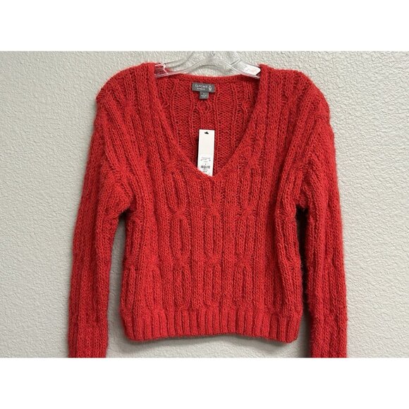 Cupcake Clothing LTD Cable Open Knit V-neck Sweater Red Women's Size Small NWT - Picture 8 of 10